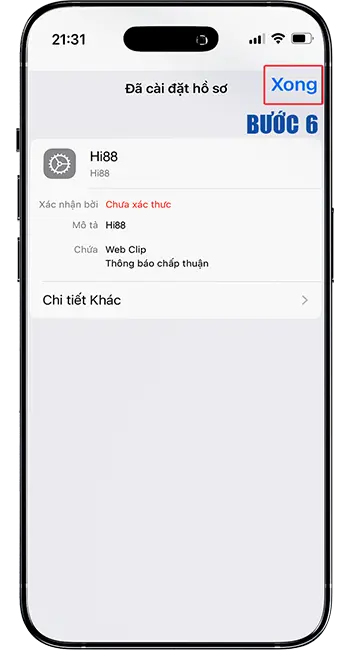 Bước 6: Chọn Xong để hoàn tất cài đặt ứng dụng